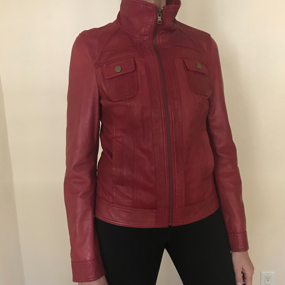 Red Leather Fitted Zip Up Jacket VGUC - Picture 3 of 8